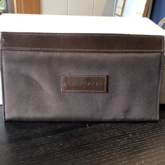 Roberto Coin jewelry travel case many zipper pockets dark brown 9x5 - Picture 1 of 7
